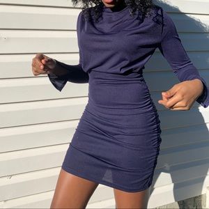 Short navy blue ruched dress